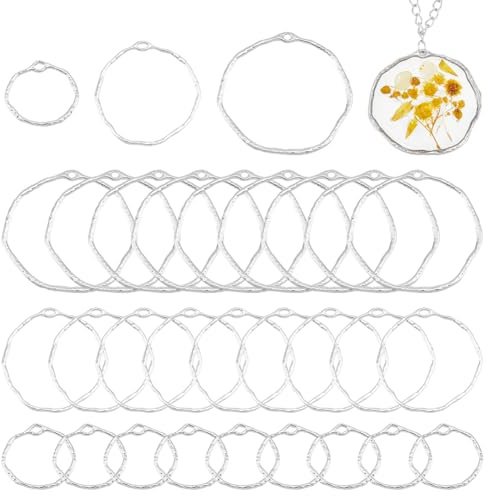 UNICRAFTALE 30 piezas 3 tamaños Colgantes redondos con parte trasera abierta, anillos de marco de aleación, resina epoxi, flores prensadas, colgantes vacíos para resina, flores prensadas, manualidades