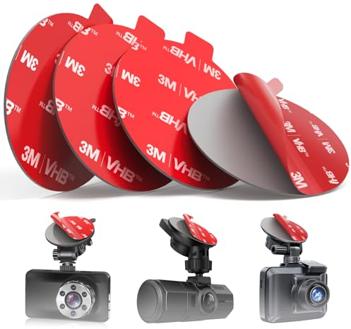 Volport Biadesivo 3M Extra Forte per Dashcam, VHB Cuscinetti Adesivo Parabrezza Nastro di Montaggio, Impermeabile e Resistente alle Alte Temperature, Multifunzione Tape per Dash Cam Auto, 4 Pezzi 56mm