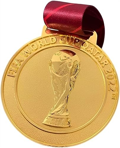 CTCOIJRN Médailles de la Coupe du Monde Médailles du Monde de Football – Médailles de 7,6 cm de Large, 7 mm d'épaisseur, Ruban Rouge à col en V