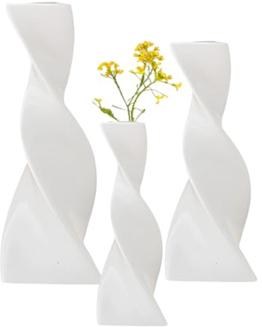 Vaso, Vasi Decorativi Interno Moderni, Set di 3 vasi in ceramica bianca Doppelberg, Vaso Ceramica da Fiori Decorativo, Vasi Decorativo Fiori, per Soggiorno,Ufficio,Tavolo Decor
