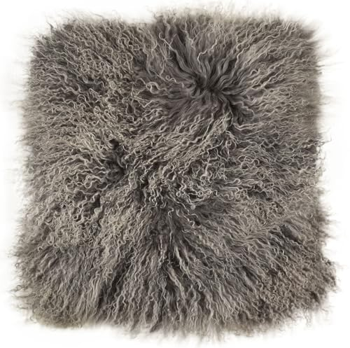 Kuhfelle Online & Nomad Tibet Lammfell Sitzauflage Stuhlkissen aus echtem Tibet Lammfell 40 x 40 cm Schaffell Auflage (Grau)
