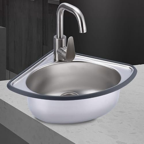 DSKJHI Spülbecken Edelstahl Klein Waschbecken Eckwaschbecken Einzelbecken zur Wandmontage Handwaschbecken inkl. Wasserhahn, Ablaufgarnitur