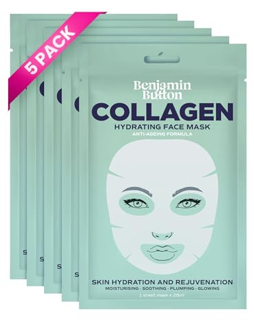 Collagen Face Mask Korean, Bio Collagen Real Deep Overnight Hydrating Mask, Anti-Ageing, Wrinkle Reduction, Plumping & Glass Skin Glow | 5-Pack, Benjamin Button