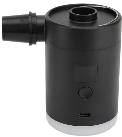 Luocute Tragbare Pumpe für Schlauchboote, Wiederaufladbare Luftpumpe mit LED-Licht, 4000-mAh-Akku, USB, Camping-Licht für Matratze, Pool, Floß (Black)