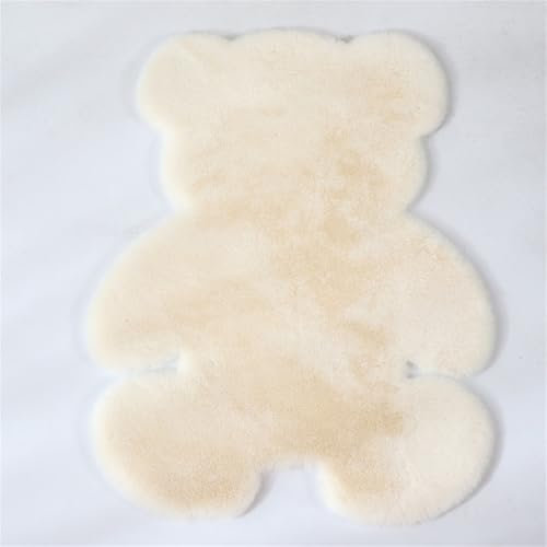champracer Bär Lammfell Schaffell Teppich,Bärenteppiche, große Größe, Bärenform, Teppich, Teddybär, Kunstfell Teppich, rutschfeste Teppich Shaggy für Wohnzimmer (milchig weiß,45x60 cm)