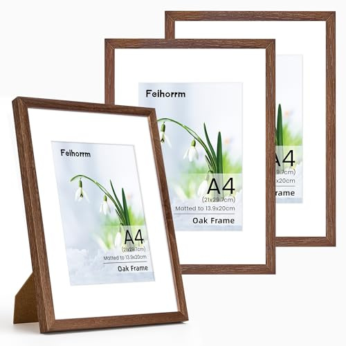 A4 Certificate Frame, 3 pack Solid Oak Wood Walnut A4 (21x 30 cm) Certificates Frames, A4 Picture Frame with Mount for A5 Prints, A4 Frames with Tempered Glass for Vertical & Horizontal Wall Hanging