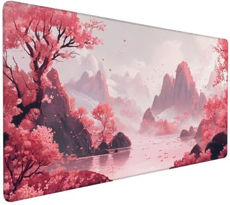 Rosa Mauspad 600 x 300 x 3 mm,XXL Gaming Mauspad Berg,Verlängertes Groß Mauspad Schreibtischauflage,Wasserdicht Mauspad,Genähte Kanten Mauspad,rutschfeste Gummibasis,Mauspad Gamer,Geschenk Y-623