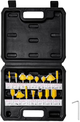 VEVOR Fraises Défonceuse, 6,35 mm, Coffret de 15 Fraises à Rainurer Bois en Carbure, Kit Outils de Travail du Bois pour Menuisiers Professionnels, Débutants, MDF, Panneaux de Particules, Contreplaqué