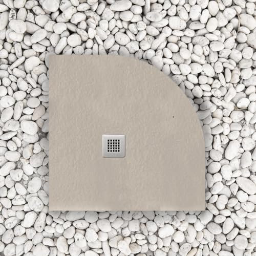 Piatto Doccia 80x80 cm Semicircolare Line Extra Slim Moka Ral 1001 In Resina Sintetica e Polvere Di Marmo Con Piletta In Omaggio