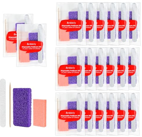 Disposable Pedicure Kit Sets, 4 in 1 Nail Salon Manicure Pedicure Kit Professional, Nail File, Pumice Pad, Mini Buffer, Wood Stick (Pack of 20, Count, 20.0)
