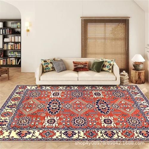 RUGMRZ Balkon Teppich Outdoor Rote Blumendekoration traditioneller im Retro-Stil Draußen 140X200CM