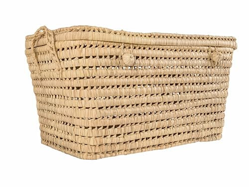 Cesta de Almacenamiento de Hoja de Palma Natural, 60 cm, Organizador Tejido, Baúl de almacenaje para Juguetes, Cofre de Mimbre