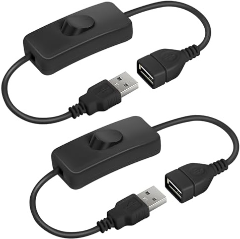AXFEE 2 Stück USB Schalter Kabel 0.3m, USB-schalter-kabel mit Ein/Aus-schalter, für Fahrrekorder, LED-Schreibtischlampe, usb-Lüfter, Streifen(Schwarz)