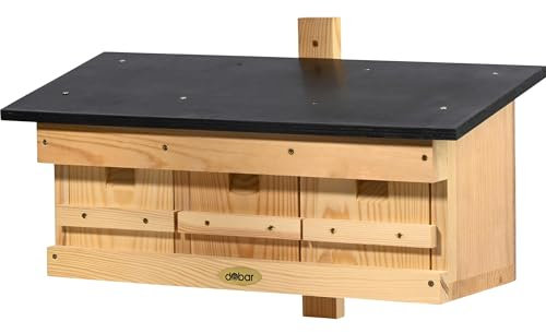 dobar® Spezial-Nistkasten für Spatzen - 3 in 1 Nisthilfe aus Holz mit wasserabweisendem Flachdach für Sperlinge - mit Reinigungsklappen - Kiefer - 50 x 22 x 30 cm - Dunkelbraun