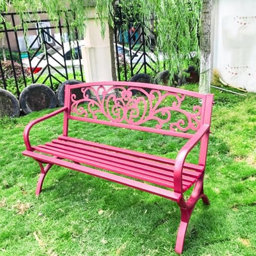 Gartenbank für den Außenbereich, 51 Zoll, Terrassenbank aus Metall, wetterfeste Zweisitzer-Stühle mit Rückenlehne mit Blumenmuster, gewölbten Beinen für den Außenbereich, Garten, Veranda, Hi