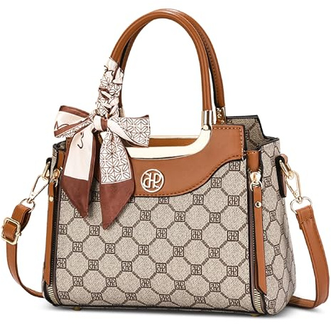 FOLOVEYA Handtasche Damen Elegant Henkeltaschen Schultertasche Leder PU Frauen Umhängetasche mit Retro Geometric Pattern Modische Taschen für Büro Arbeit Shopping Orange