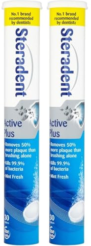 Active Plus Tablets 2 x 30 Tabs – Mint Fresh Denture Cleaner, Kills 99.9% Bacteria