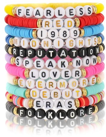 11 Pcs Friendship Bracelets Set,Merchandise Gifts Fashionable,Bohemian Style Letter,Colorful Concert Souvenirs Jewelry Accessories Birthday for Album Inspired,Colourful Beaded for Music Reputation
