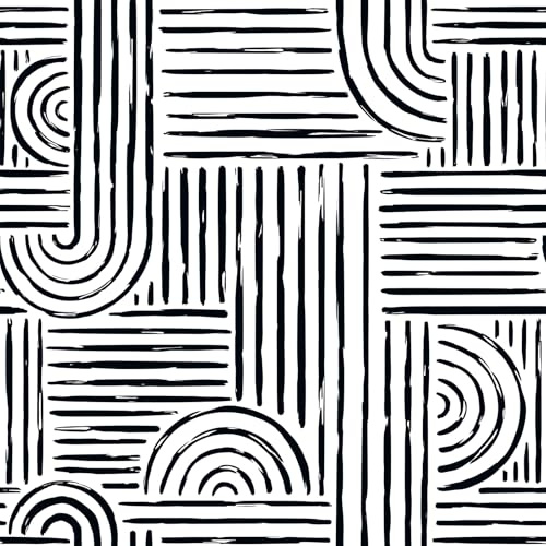 VEELIKE Boho Schwarz-weiß Geometrische Tapete Selbstklebend Moderne Abstrakte Mustertapete 44.5 cm × 300 cm Tapete Geometrische Muster Mitte des Jahrhunderts Fototapete Schlafzimmer Badezimmer
