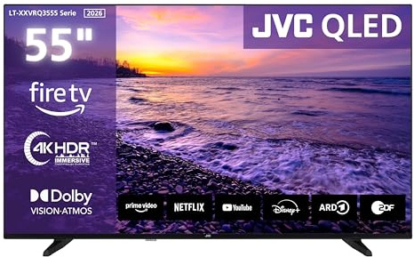JVC LT-55VRQ3555 QLED Fernseher 55 Zoll Fire TV 4K UHD Auflösung Smart TV | Dolby Vision HDR | Dolby Atmos | Alexa Sprachsteuerung | Apple AirPlay | 3x HDMI, 2x USB | Triple-Tuner DVB-C/-S2/-T2 | 2026
