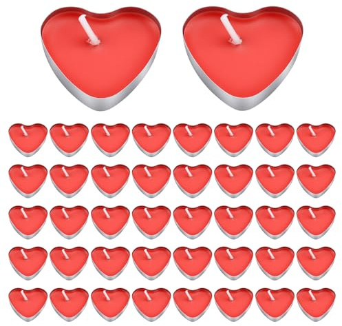 Jiujuda9 50 candele tealight rosse, a forma di cuore, piccole candele romantiche per matrimoni, celebrazioni, bomboniere, decorazioni per San Valentino