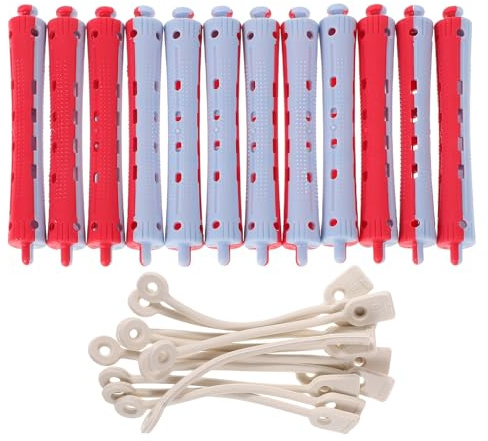 TEHAUX Lot de 12 Bigoudis de Permanente en Plastique Antidérapants Gris Bleu Rouge pour Coiffure Professionnelle Boucles Froides Solide Adaptés Cheveux Naturels Longs et Courts