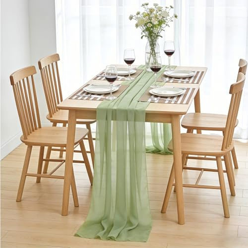NZNSML Runner da Tavolo in Tessuto Chiffon Verde Salvia 70 x 300 cm | Runner da Tavolo per Compleanno Matrimonio Festa Cucina Pranzo Decorazione Decorazione della Tavola Halloween Natale