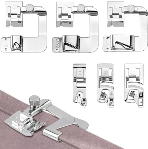Lunhoo 6-teiliges Nähmaschinenfuß-Set, inkl. schmalem Rollsaum-Nähfuß, 3 mm, 4 mm, 6 mm, breiter gerollter Saumfuß 4/8 Zoll, 6/8 Zoll, für Janome, Brother, Singer, Overlock-Nähmaschinen-Zubehör