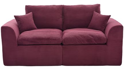 WEALTHOUSE Modulares Cord Polstersofa Wohnzimmer minimalistischer Nordic-Stil Federkern-Schaum Sitzkissen Abnehmbarer Bezug breite Armlehnen rutschfeste Basis ohne Montage (Wein Rot,Zweisitzer)