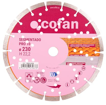 Cofan Disco da taglio segmentato ventilato 230 x 22,2 mm per costruzione, taglio a secco per mattoni e calcestruzzo, disco di taglio universale, segmento 10 mm
