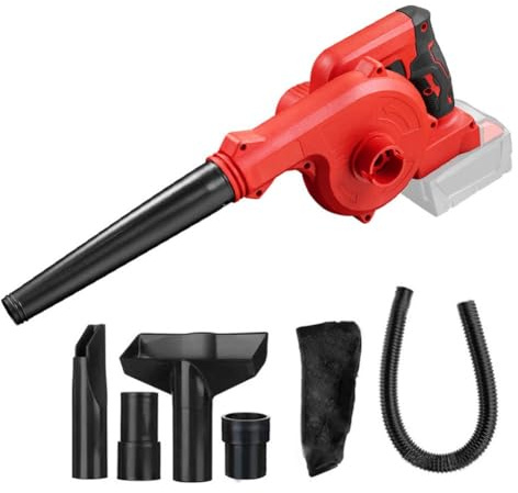 Homeponnew Senza fili di grado industriale per soffiatore di foglie e aspirapolvere per batterie da 18 V, motore 20000 giri/min, velocità dell'aria 120 MPH, struttura in metallo, rosso
