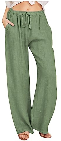 Pantaloni Donna Estivi Pantalone Estivo Cotone Larghi Lino Pantaloncini Taglie Forti Comode Tre Quarti Leggero Outfit Leggeri Curvy Di Pinocchietto Culotte Viscosa Abbigliamento Tuta Cropped,Verde,S