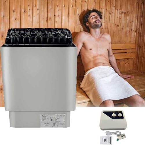 Drmoxin Riscaldatore Elettrico per Sauna 3kw-9kw, Stufa per Riscaldamento Sauna in Acciaio Inox con Controllo Esterno, Timer: 0-180 Min, Temperatura: 0-110 ℃, Spazio Applicabile: 2-13 M³ 6KW