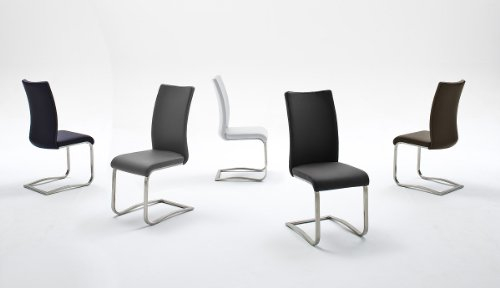 Robas Lund Esszimmerstuhl Leder Baun 2er Set, belastbar bis 130 kg, Schwingstuhl mit Rindsleder, Gestell Edelstahl, Komfortsitzhöhe, 52l x 43b x 103h centimeters