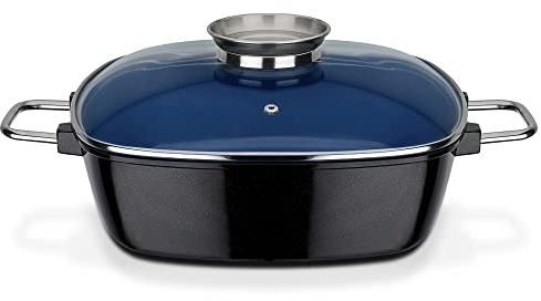 GSW 167413 Ceramica Kobaltblau Induktion Viereckbräter mit Aroma-Glasdeckel 28x28x8,5cm / ca. 5,0 Liter, Aluguss, schwarz/blau, 28 cm, 2-Einheiten