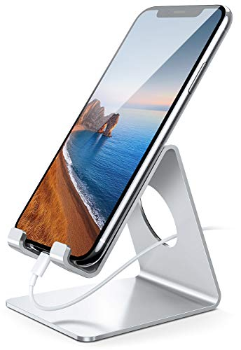 Lamicall Support Téléphone, Dock Téléphone - Support Téléphone Bureau pour iPhone 16 Pro Max Plus, 15/14/13/12 Pro Max Plus Mini XS XR X 8 7, Huawei, Samsung S10 S9 S8, d'autres Smartphones - Argenté