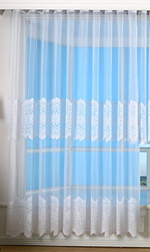 Bogenstore Barock Gardine Jacquard, 245x300, Blumenmuster Weiß Kräuselband Universalband Faltenband Store, 13117