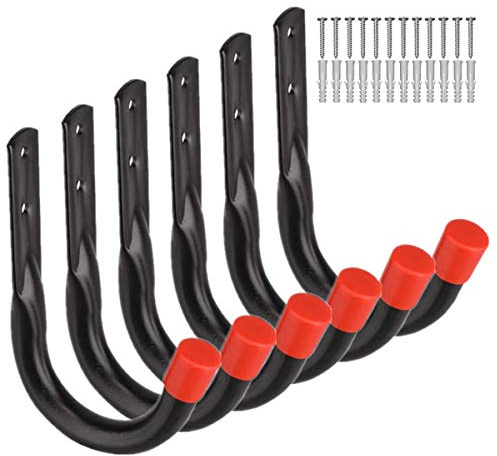 PiPaFox Garage Storage Utility Haken, schwere Wandhalterung Organizer Kleiderbügel für Schläuche, Gartengeräte, Kabel, Kabel, Spielzeug Tasche, 6 Stück 10cm Haken