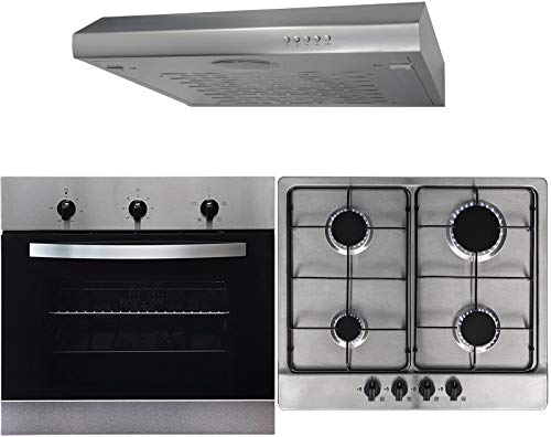 SIA 60cm Electric Stainless Steel Fan Oven, 4 Burner Gas Hob & Visor Cooker Hood