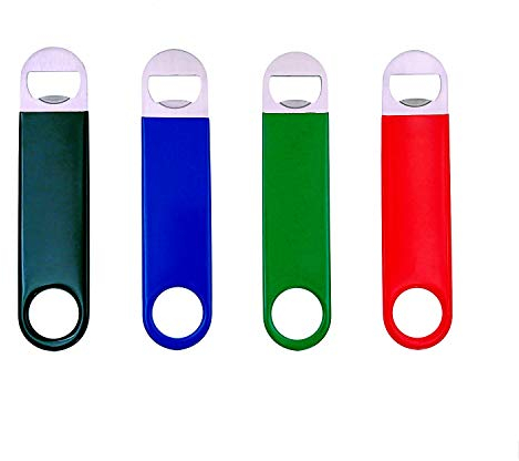 JZK 4 x Abrebotellas Grande Acero Inoxidable con Mango de Goma Anti Deslizante abridor de Botella de Cerveza para doméstico y Bar Barman o Fiesta