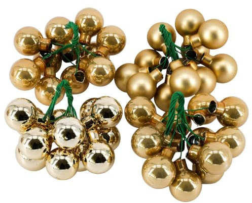 Hochwertige & Dekorative Glas Spiegelbeeren am Draht - Glänzend & Matt - Dekokugeln/Tischdeko/Christbaum/Weihnachten (Gold Mix, Ø 2,5cm (144 Stück Sortiert))
