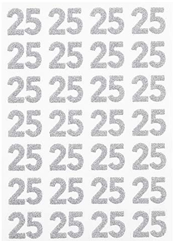 Hobbyfun Glitzer-Sticker Jubiläums-Zahl 25, Silber, Bogen ca. 11 x 20 cm