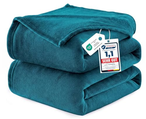 WAVVE Kuscheldecke Flauschig Decke Fleecedecke - Sofadecke Türkis 220x240 cm Wohndecke Sommer Couchdecke Weich, XXL Groß Decke Sofa Leicht