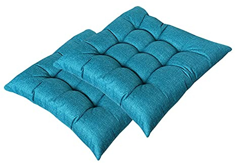 FANSU Coussins de Chaises Carrés Lot de 2, Coussin de Chaise avec Attache - Galette de Chaise Epais Tatami Coussins de Chaise pour Intérieur Extérieur Jardin Patio (50x50x8cm,Paon Bleu)