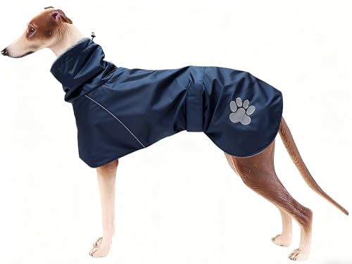 Geyecete Hundemantel Wasserdichter fur Windhund, Winter Hundejacken mit warmem plüschfutter, Regenmantel Winddicht, Hundebekleidung mit verstellbaren Bändern,fur mittel und große Hunde-Blau-XS