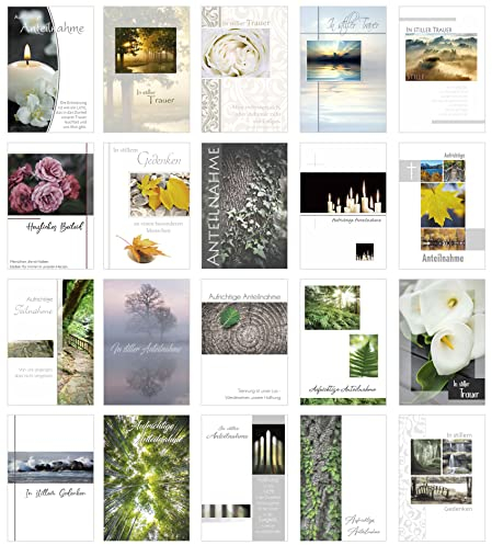 Edition Seidel Set 20 einfühlsame Trauerkarten/Beileidskarten mit Umschlag. Trauerkarte Beileidskarte mit Spruch schreiben (Doppelkarten/Klappkarten mit Briefumschlag) (SW02)