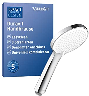 Duravit Universal pommeau de douche, pomme de douche avec 3 types de jets (Rain, Intense Rain, Soft Rain), Tête de douche ronde (Ø 110 mm), facile à nettoyer, chromé/blanc