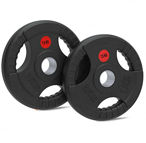 Lions 2 x 7.5kg Olympic Weight Plates Set - Rubber Coated Cast Iron 2inch 5cm Discs Bar Hole Standard Weights Plates for Home Gym Barbell Bar, Weightlifting Training