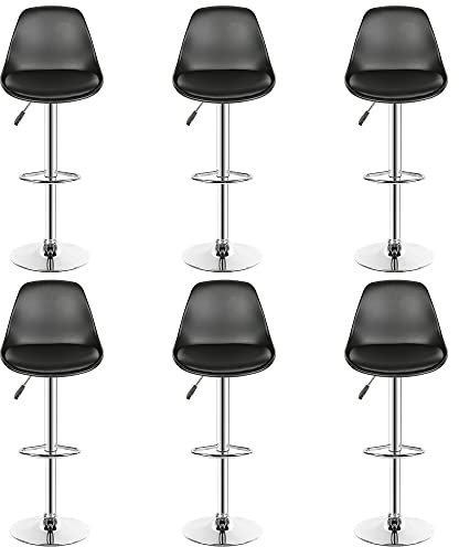 Moderner Barhocker mit Rückenlehne, Küchenstuhl, Stehhocker, drehbar, höhenverstellbar, 2/4/6 Stück (schwarz, 6 Stück)