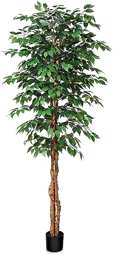 SOGUYI 210 cm Kunstpflanze Ficusbaum - Kunstpflanzen wie echt mit Stamm aus Naturholz, Große Künstliche Pflanzen für Büro, Zuhause, Innen- und Außendekoration, 1 Packung